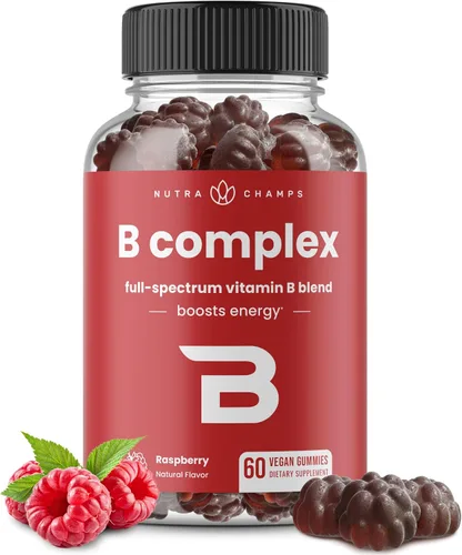 NutraChamps Gomitas de complejo de vitamina B, gomitas de vitamina B aumentan la energía, vitaminas del complejo B B1, B2 (riboflavina), B3