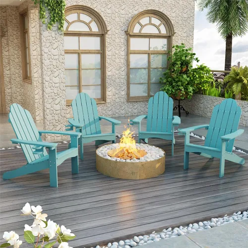 Miniatura 30 de LUE BONA HDPS Sillas Adirondack Set de 2, Silla para Hoguera al Aire Libre Resistente a la Intemperie con Portavasos, Silla Moderna de Plástico