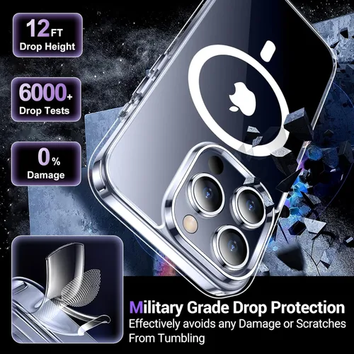 Miniatura 4 de Funda transparente diseñada para iPhone 15 Pro Max, compatible con MagSafe, antiamarilleo, protección contra caídas de grado militar, delgada, a