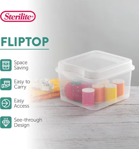 Miniatura 3 de Sterilite FlipTop, contenedor de almacenamiento pequeño apilable con tapa con bisagras, contenedor de plástico para organizar el escritorio
