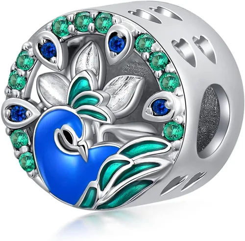 Miniatura 2 de LONAGO Abalorio de plata de ley 925 con diseño de mariposa y pavo real para mujer