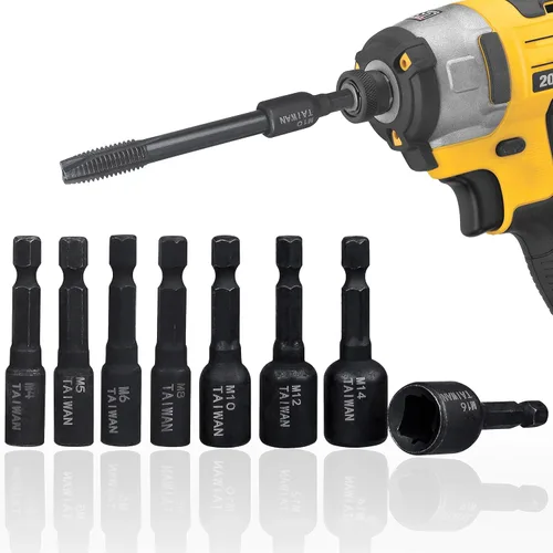 Yakamoz Juego de llaves de rosca M4-M16 de 1/4 pulgadas, vástago hexagonal de cambio rápido, adaptador de roscas para destornillador de impacto, 8