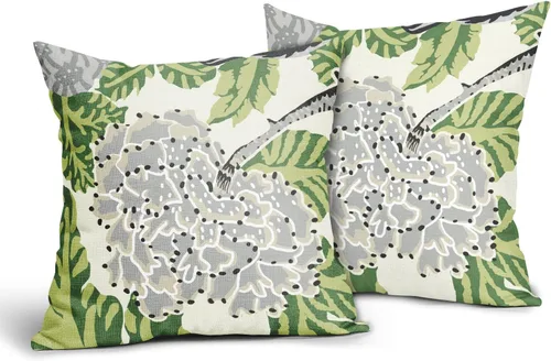 Miniatura 14 de Sweetshow Juego de 2 fundas de almohada florales de color azul marino de 16 x 16 pulgadas, fundas de almohada cuadradas de lino con estampado