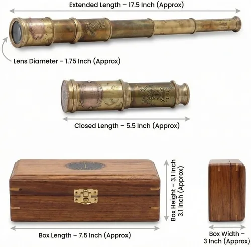Miniatura 2 de Telescopio de Regimiento Scout de Latón Macizo con Estuche de Almacenamiento de Madera Dura, Óptica de Vidrio de Calidad Fina