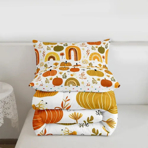 Miniatura 4 de Juego de ropa de cama de calabaza otoñal para niños, cosecha de otoño, juego de edredón de decoración de Acción de Gracias para niños y niñas, Multi