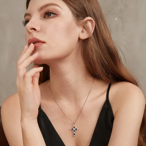 Miniatura 3 de ZDaoBen Star Cross Necklace Angel Wing Infinity Cross Pendant 925 Sterling Silver CZ Diamond Cross Necklace Women Birthstone Cubic Zirconia Cross