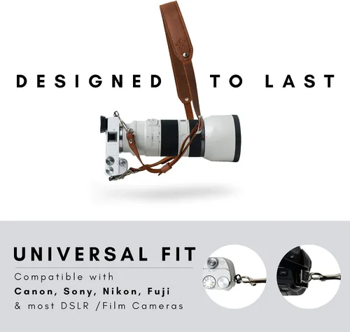 Miniatura 2 de PEGAI Correa de cámara DSLR personalizada 100% de piel, compatible con cámara Canon y Nikon Arnés de cámara hecho a mano, regalos para fotógrafos