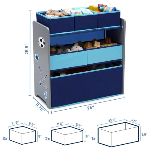 Miniatura 7 de Delta Children Design and Store Organizador de juguetes de 6 compartimientos, gris/azul