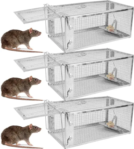 Miniatura 12 de TeqHome Trampa de jaula humana para ratas de 2 puertas, jaula de metal para animales vivos, pequeñas jaulas para roedores de liberación de capturas