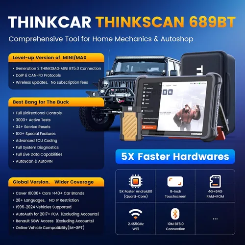 THINKSCAN 689BT - Escáner bidireccional OBD2 herramienta de diagnóstico con pantalla de vidrio templado Pro Tector, todo el sistema, más de 34