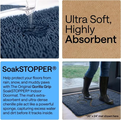 Miniatura 3 de GORILLA GRIP Soakstopper - Tapete ultra absorbente y antideslizante para las patas sucias de los perros, lavable a máquina, para cama y puerta