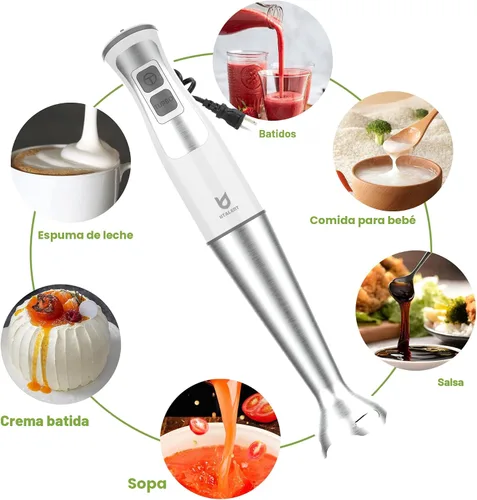 Miniatura 5 de Batidora de inmersión manual, UTALENT 5 en 1 de 8 velocidades con picadora de alimentos de 500 ml, recipiente de 600 ml, espumador de leche, batidor