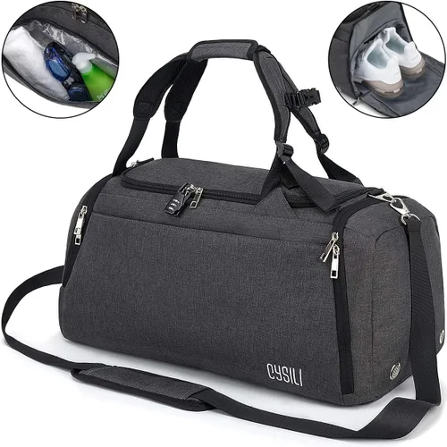 Miniatura 3 de Bolsa de lona deportiva con compartimento para zapatos y bolsillo húmedo, bolsa de gimnasio impermeable de 42L para hombres y mujeres, bolsa