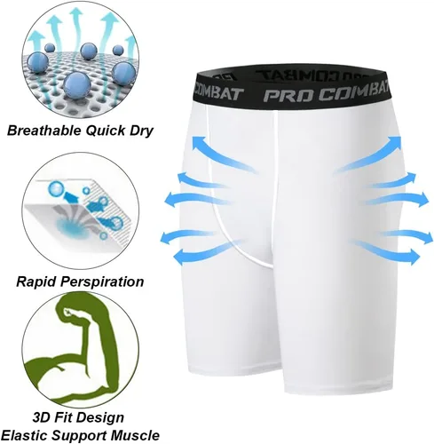 Miniatura 5 de HYCOPROT Pantalones cortos de compresión para hombre, ropa interior deportiva de elastano, rendimiento atlético, capa base, entrenamiento, correr