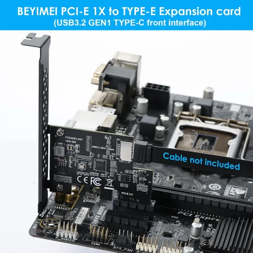 Miniatura 6 de Tarjeta de expansión PCI-E 1X a USB 3.2 GEN1 5Gbps Type-E A-Key, interfaz de panel frontal Type-C para PC de escritorio (ASM1042A)