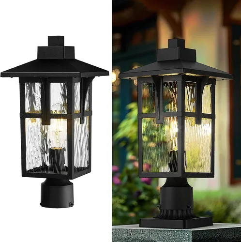 zeyu ZX1P-SW BK - Luz de poste para exteriores de 16.7 pulgadas, lámpara de poste para camino de jardín, aluminio fundido a presión con vidrio