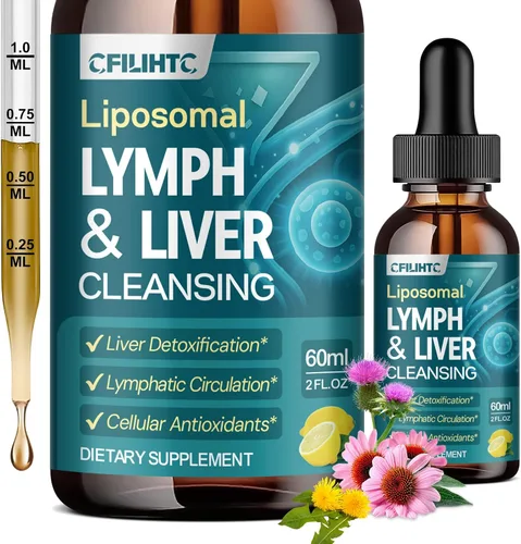 Gotas de drenaje linfático liposomal - Limpieza del hígado 21 en 1 desintoxicación y reparación con cardo mariano, equinácea, raíz de bardana,