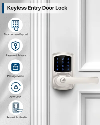Miniatura 2 de HIDALIFE Cerradura de puerta de entrada sin llave, teclado electrónico con asa, pantalla táctil, bloqueo automático, contraseña antiespía, fácil
