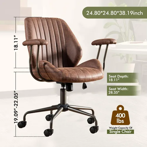 Miniatura 2 de CAODOC Silla de Oficina con Respaldo Alto, Silla de Oficina Giratoria Moderna, Silla de Juego de Tela de Gamuza Marrón, Silla de Oficina