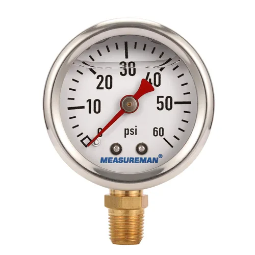 Miniatura 19 de MEASUREMAN - Manómetro, 0 a 15 psi, relleno glicerina, esfera 1.5 pulgadas, caja acero inoxidable 304, montaje central posterior 1/8 NPT, adaptador