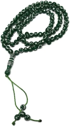 Miniatura 2 de Tasbih musulmán - Rosario de 99 cuentas AMN-238 con estrella lunar grabado en religioso islámico Eid Ramadán Verde