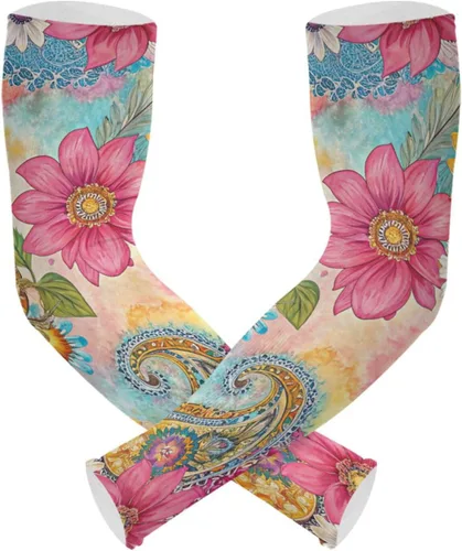 Miniatura 15 de Mangas de jardinería con diseño de libélula de flores, con agujero para el pulgar, protección solar, mangas para brazos para mujeres y hombres