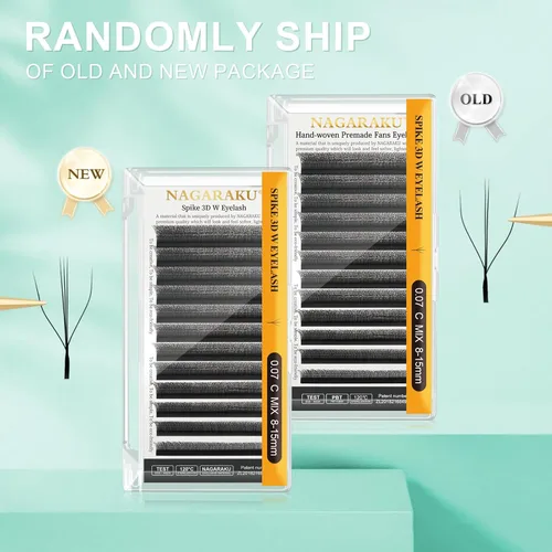 Miniatura 90 de NAGARAKU Extensiones de pestañas falsas en forma de W de 4D, suaves y naturales, con volumen, rizado D, 0.07mm, mezcla de 8-15mm, abanico 0.07-D 4D W