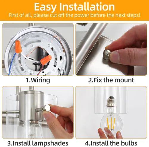 Miniatura 8 de Lámpara de tocador de 3 luces, apliques de pared de baño de níquel cepillado, lámpara de pared moderna con pantalla de vidrio transparente, lámpara