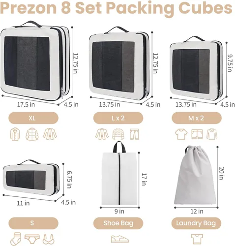 Miniatura 3 de Juego de 8 juegos6 juegos4 cubos de compresión para viajes, artículos esenciales ligeros de viaje para vacaciones, accesorios de viaje para maleta