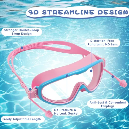 Miniatura 3 de Paquete de 2 gafas de natación para niños de 3 a 15 años de edad, marco grande HD, antivaho, gafas de natación para niños pequeños