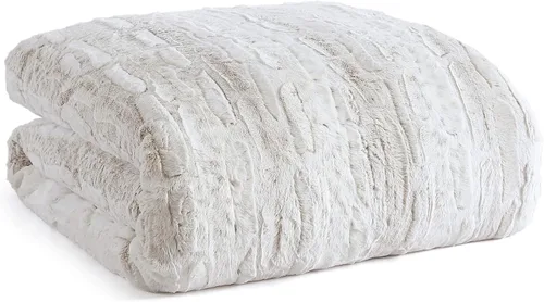 Miniatura 7 de Peri Home Leopard Bedding - Juego de edredón y funda de 3 piezas de piel sintética, súper suave y acogedor, leopardo de nieve marfil