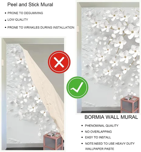 Miniatura 6 de Bormia - Mural de pared de árbol de flores 3D con cuerpo de árbol dorado, calcomanías de pared para sala de estar, dormitorio, habitación de niños