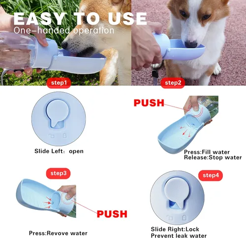 Miniatura 4 de Botella de agua plegable para perro, dispensador de agua portátil para perros, gatos, conejos, cachorros y animales pequeños, apto para Azul