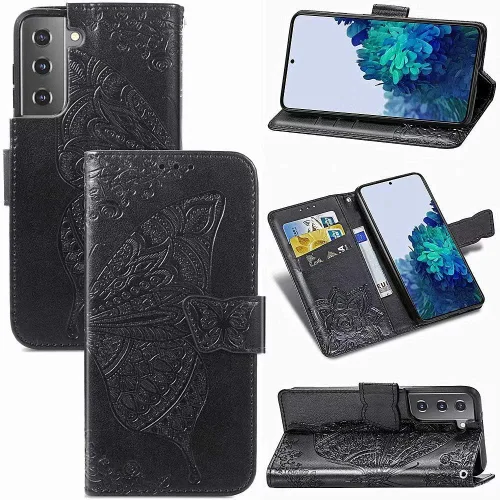 Miniatura 2 de Funda tipo cartera para Samsung Galaxy S21+/S21 Plus, piel sintética de alta calidad con estampado de flores de mariposa en relieve, función atril
