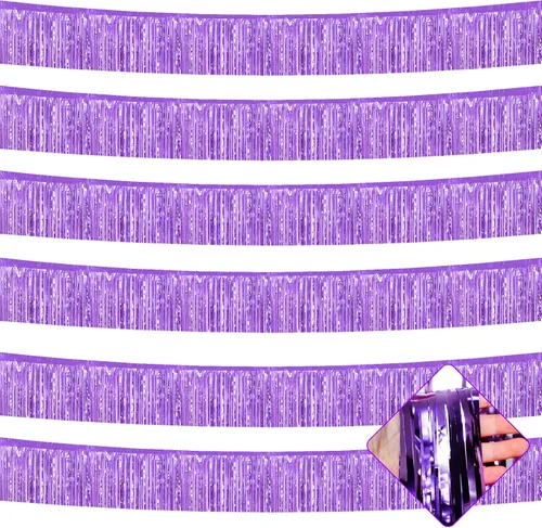 Miniatura 27 de Paquete de 6 Guirnaldas de Flecos de Papel Aluminio de 10 Pies, Serpentinas Metálicas de Oropel, Pancarta Colgante de Pared, Telón de Fondo