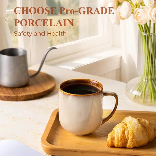 Miniatura 8 de LERATIO Juego de 6 tazas de café de cerámica de 12 onzas, grandes tazas de porcelana con mango grande para café con leche, capuchino, leche, cacao