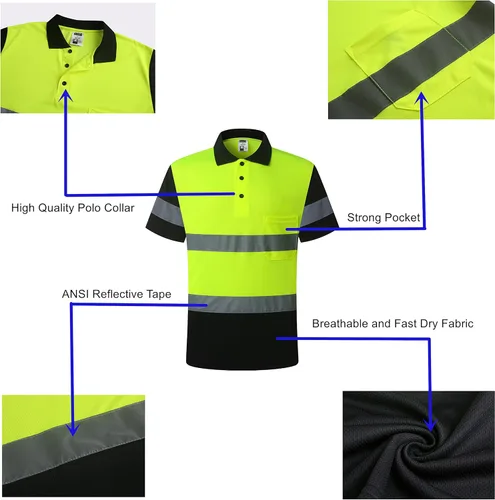 Miniatura 5 de Camisa de seguridad para hombre, camiseta reflectante de alta visibilidad, de secado rápido, transpirable, suave Amarillo+negro-01