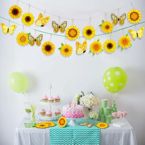 Miniatura 6 de Amyhill Juego de 27 adornos de árbol de madera de girasol de verano, decoración colgante de árbol de mariposa con cuerda colgante, etiqueta colgante