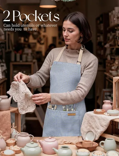 Miniatura 3 de Paquete de 2 Delantales de Cocina, Delantales Suaves para Mujeres y Hombres con 2 Bolsillos, Delantal de Chef con Correa Ajustable para el Cuello