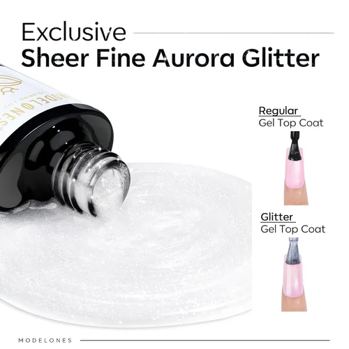 Miniatura 2 de Modelones Esmalte de uñas en gel con purpurina, acabado brillante ultra fino blanco con aurora, purpurina transparente, acabado brillante con A1