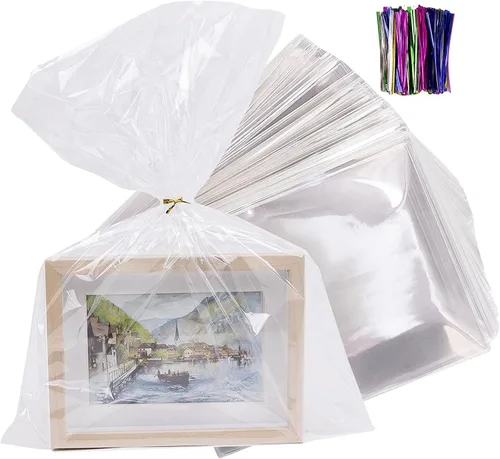 Miniatura 6 de TATTI Paquete de 100 bolsas de celofán grandes de plástico transparente de 12 x 16 pulgadas con lazos giratorios de 4 pulgadas, bolsas de plástico