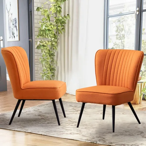Miniatura 3 de Alunaune Juego de 2 sillas decorativas naranjas tapizadas para sala de estar, modernos juegos de muebles de dormitorio, pantuflas sin brazos, silla