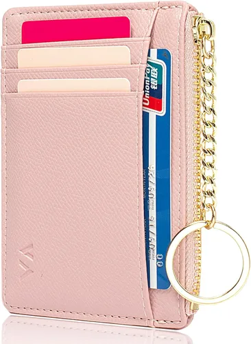 Miniatura 42 de Tarjetero delgado con bloqueo RFID, billetera de bolsillo pequeño, con cremallera Keychian para monedero, monedero y tarjetero para mujeres y hombres