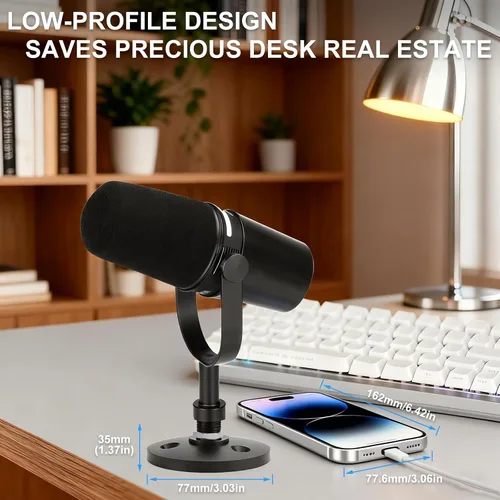 Miniatura 6 de Soporte de micrófono de escritorio para Shure MV7/MV7+, base de micrófono desmontable de perfil bajo premium con tuerca de bloqueo, soporte