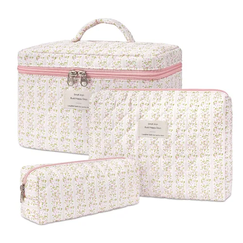 Miniatura 14 de Bolsa de maquillaje, bolsas de cosméticos acolchadas, bolsas de maquillaje florales grandes para mujeres, organizador de maquillaje, bolsa de aseo