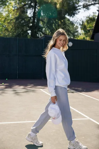 Miniatura 10 de Cali1850 Pantalón deportivo Cloud Nine Fleece para mujer, cintura alta, ajuste holgado, dos bolsillos, cintura elástica con cordón