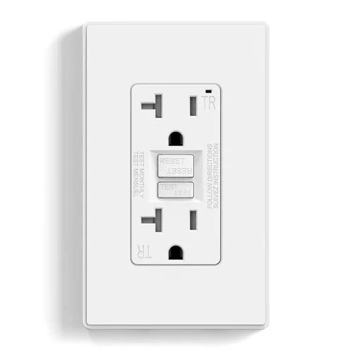 ELEGRP Toma GFCI de 20 amperios, toma eléctrica GFI de autoprueba con diseño más delgado, receptáculo GFCI resistente a manipulaciones TR, Blanco