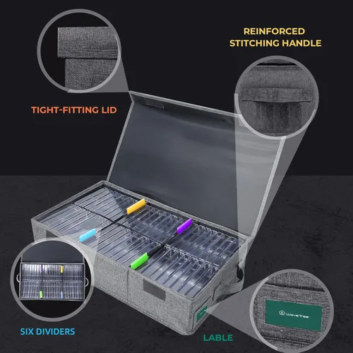 Miniatura 3 de Caja de almacenamiento de cinta de casete, práctico soporte de cinta de casete de 16.34 x 9.25 x 3.54 pulgadas, estante de casetes con tapas
