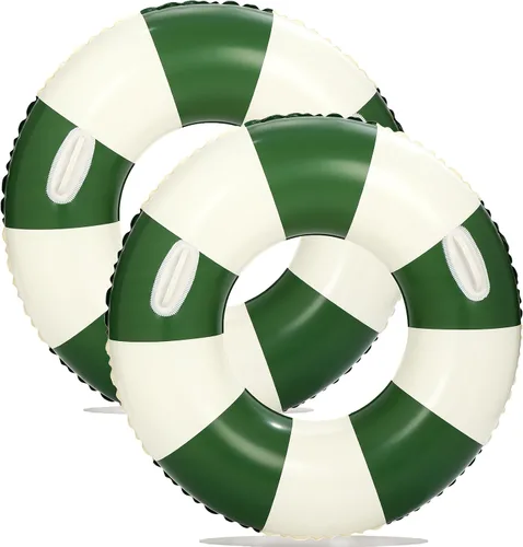 Miniatura 18 de Flotadores inflables de piscina para adultos, paquete de 2 flotadores a rayas, tubos de piscina, anillos de natación con asas, flotador inflable