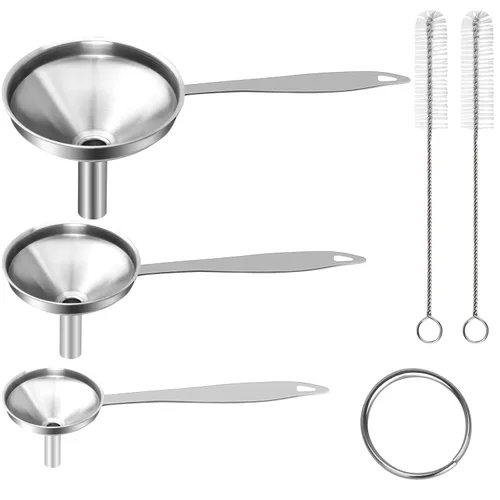 Miniatura 8 de Embudo de metal de acero inoxidable, juego de 3 embudos grandes, medianos y pequeños, mini embudos de grado alimenticio para uso en cocina, botellas